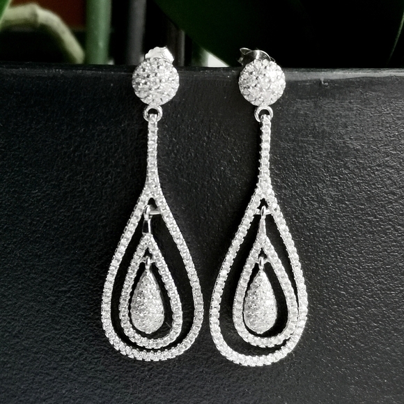 Art Deco CZ drop Earrings in Sterling Silver - Picture 5 of 5
